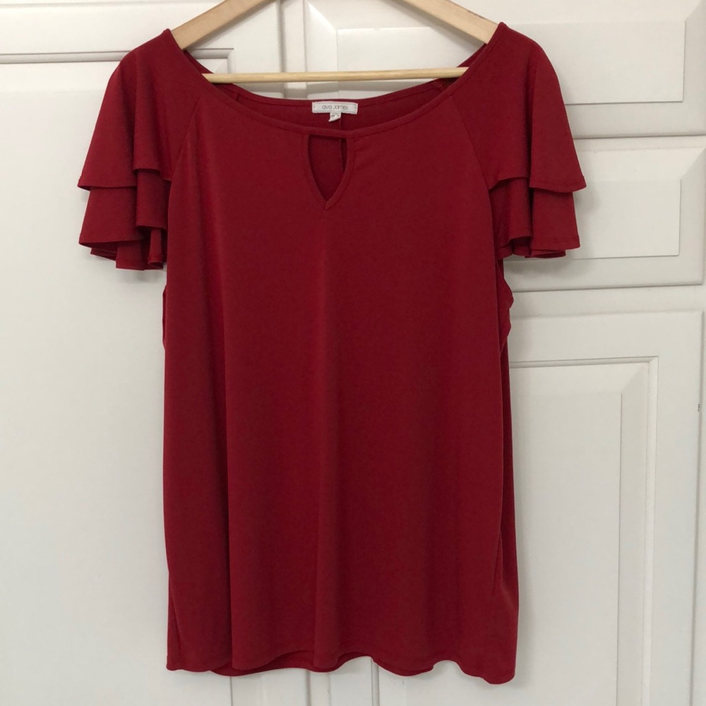 Red blouse with drapey sleeves
